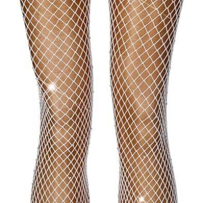 Women Plus Size High Waist Tights Sparkle Rhinestone Fishnets Stockings Fairy Ti